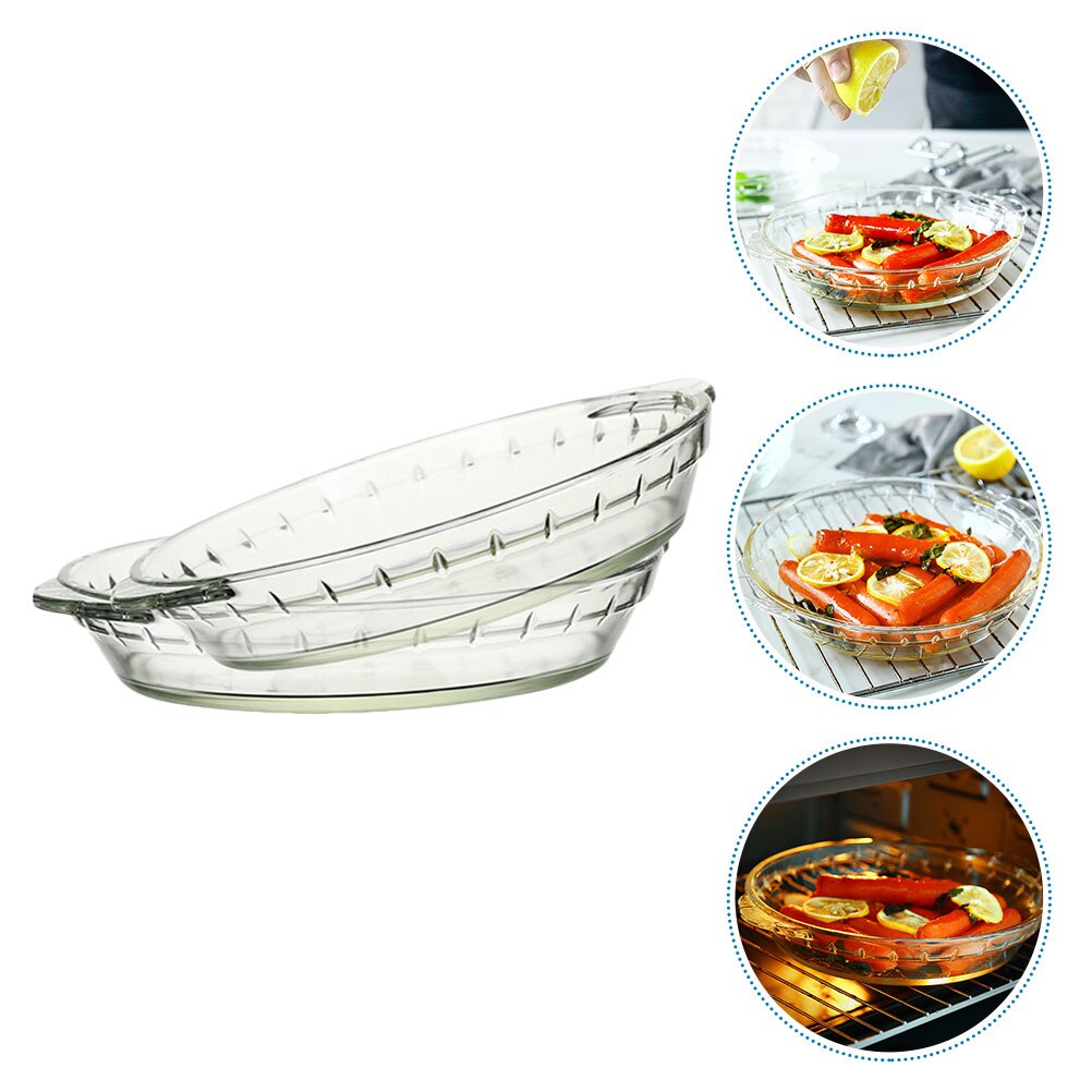 2Pcs Heat-resistant Glass Plate Food Dish Baking Plate Home Baking Tray Grill Plate Rice Dish for Microwave Home Party(9in+10in)