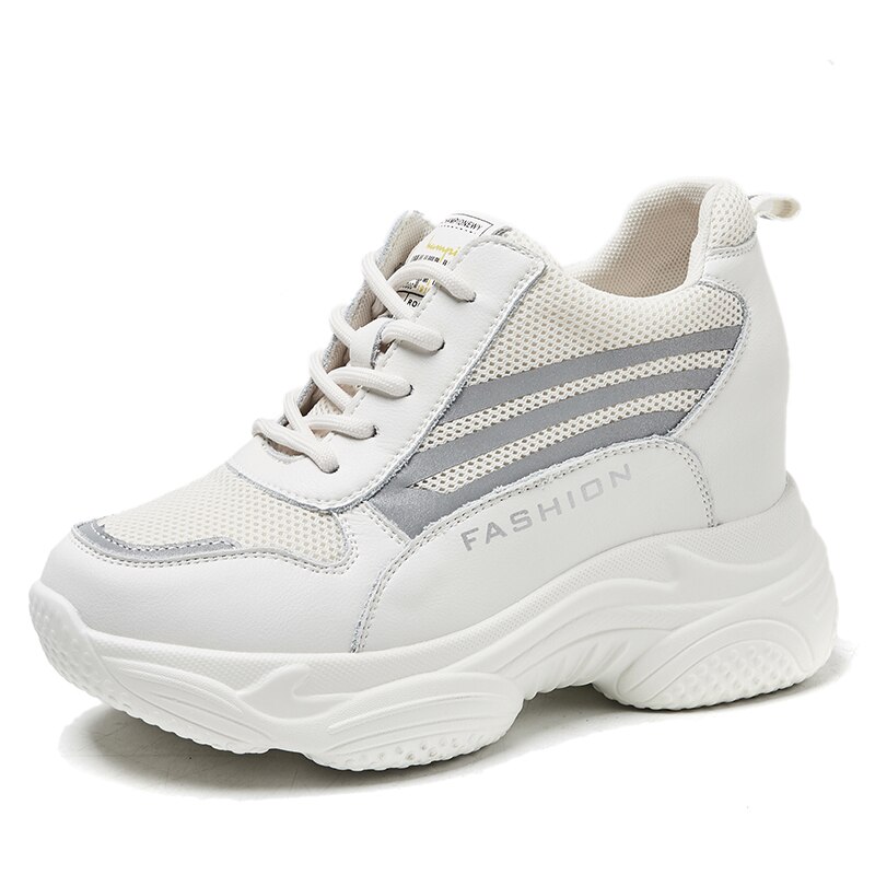 Women Sneakers Platform Thick Sole Ladies Casual Shoes Lace-up Sneakers Walking Shoes for Spring and Summer: Beige / 4