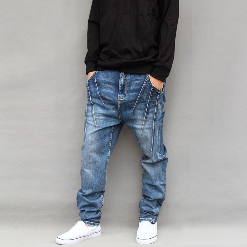 Hip Hop Style Mens Crotch Jeans Harem Pants Plus Size 6XL Denim Pants Man Casual Streetwear Long Harajuku Loose Trousers