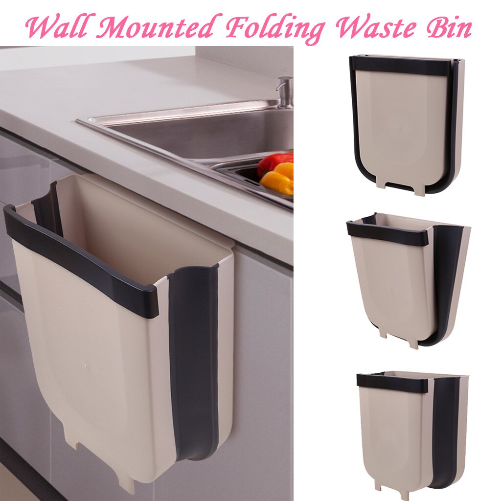 Wall Mounted Folding Waste Bin Garbage Cans Kitchen Cabinet Door Hanging Trash Bin Small hanging trash can cubo basura dustbin
