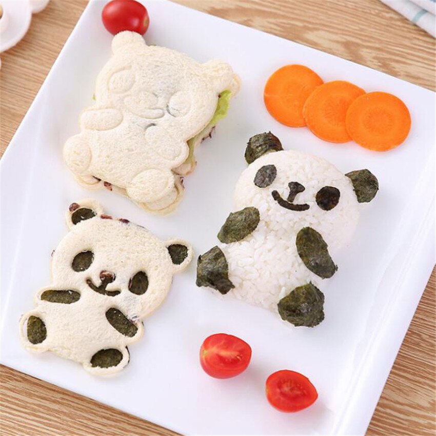4 Stks/set Leuke Panda Vormige Sushi Zeewier Snijder Kit Dier Rijst Bal Mallen Keuken Bakken Diy Cookies Dessert Brood mallen