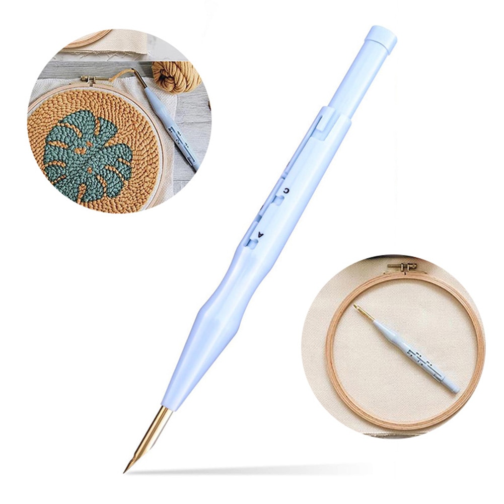1PCS Plastic Punch Needle Embroidery Pen Adjustable Punch Needle Weaving Tool Interchangeable Punch Needle（free thread puller）