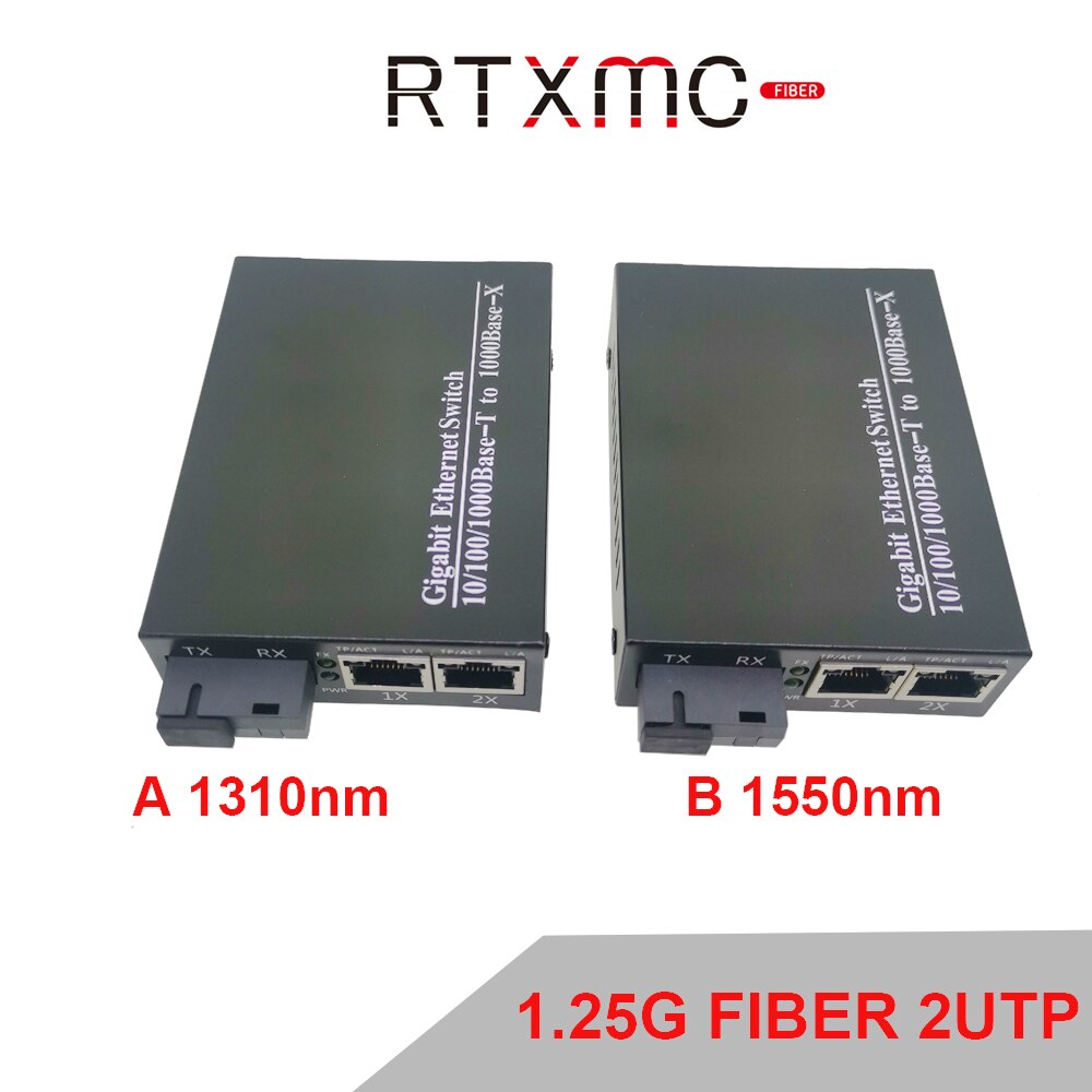 2 Pcs Fiber Transceiver 2 Port 10/100/1000M Gigabit Ethernet Switch 1.25G Fiber 2 RJ45 glasvezel Media Converter Met Power