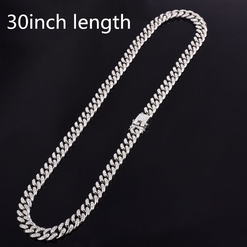 Mannen Hip hop Iced Out Bling Volledige Pave Bergkristallen collier CZ Miami Cubaanse kettingen kettingen Hiphop voor unisex sieraden: silver 30inch