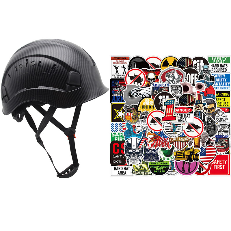 Safety Helmet with 50Pcs Stickers ABS Construction Hard Hat Goggles Climbing Riding Protective Helmets Working Rescue Work Cap: Orange