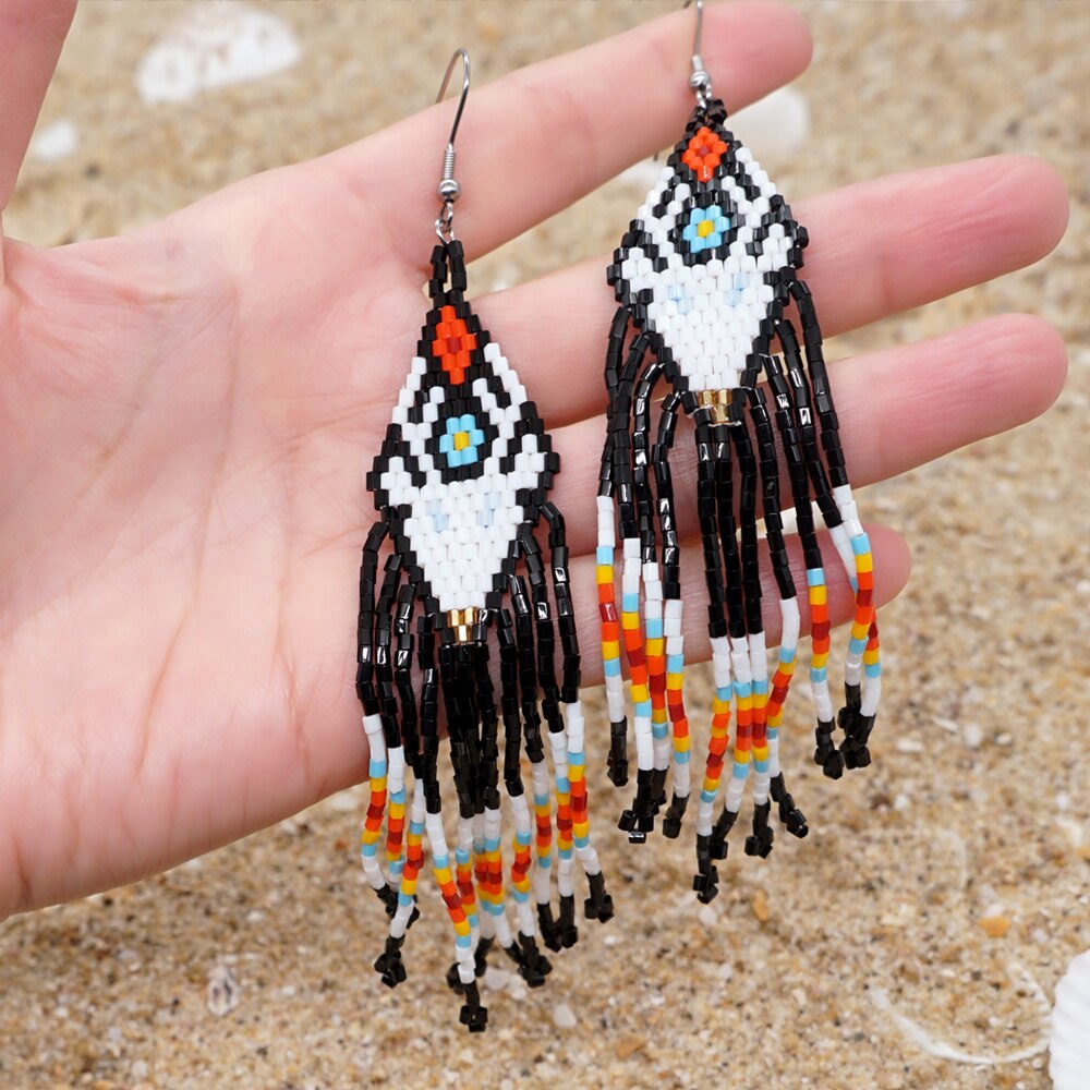 Go2Boho Inheemse Tribal Lange Oorbellen Boho Etnische Omzoomd Sieraden Miyuki Zaad Kralen Dangle Tassel Oorbellen Voor Vrouwen: Default Title