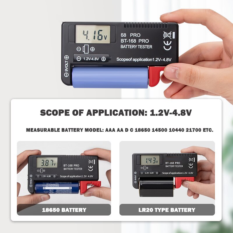 En -168 por digital litiumbatterikapacitet tester ternet belastningsanalysator display check aaa aa knapcelle universal test