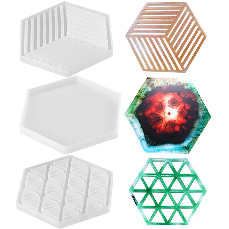 3 sztuk sześciokątne forma silikonowa robić żywicy dla podstawki, dekoracja na biurko, dekoracja domu, żywica epoksydowa formy żywiczne