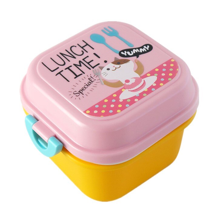 Søt sunn plast dobbel lag matboks tegneserie barn bento bokser matbeholder barn matboks bpa gratis: 720ml rosa
