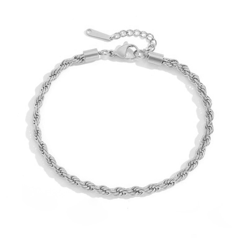 JUJIE 4MM 316L Stainless Steel Twisted Rope Chain Anklets For Women Foot Bracelet Ankle Jewelry