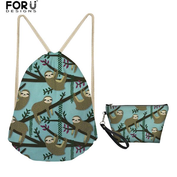 Forudesigns 2 stuks/set trekkoordtas voor dames rugzak klein schattige luiaard print kinderen meisjes trekkoord zak tassen dames boekentas: H7408 z 3 z 8