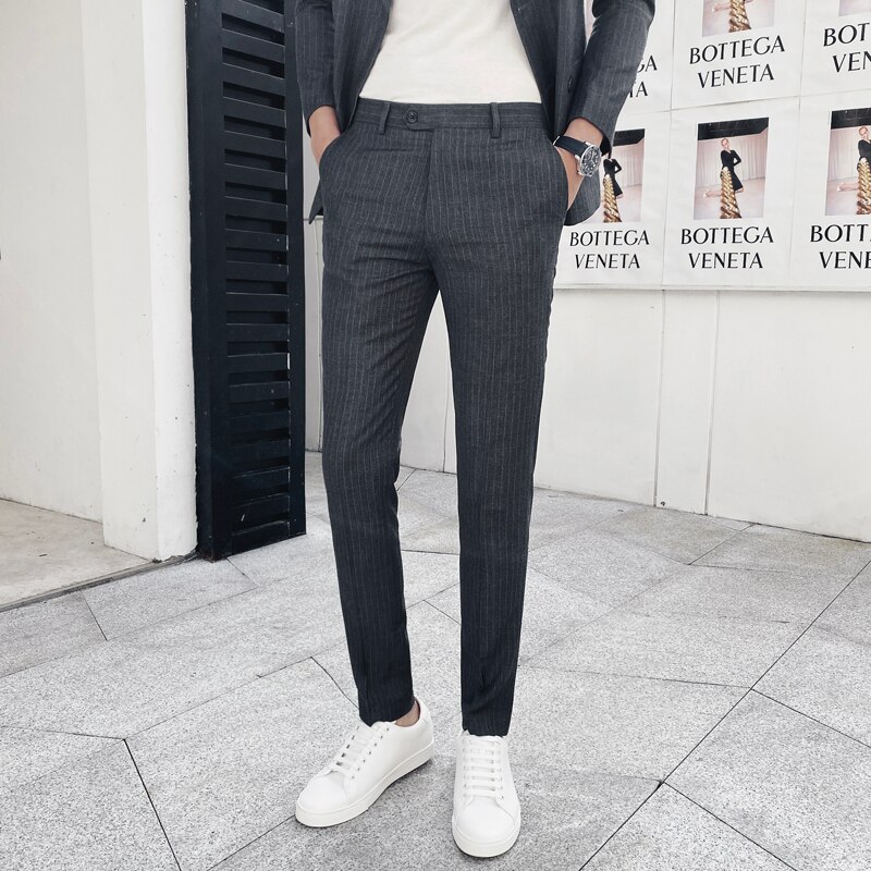 Klassieke gestreepte pakbroek heren casual zakelijke broek heren slim fit formele broek pantalon kostuum