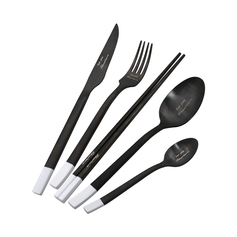 Stainless Steel Dinnerware Sets Knife and Fork Spoon Tableware Steak Chopstick Spoon Set Black Simple Western Tableware