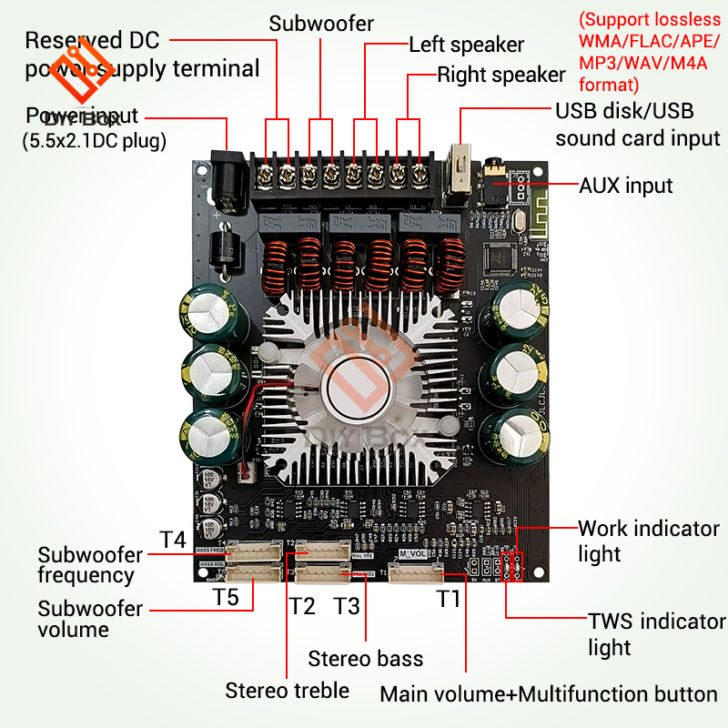 ZK-HT22 2.1 channel TDA7498E Bluetooth 5.1 Digital Power Amplifier Module High and Low Tone Subwoofer 160WX2+220W