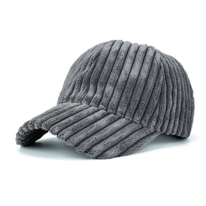 Warm Corduroy Winter Baseball Cap Outdoor Sport Blank Dikker Snapback Hoed Casual Plain Streep Trucker Hoed Bone: Donkergrijs