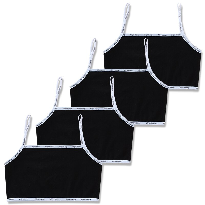 4 Stk/partij Meisjes Comfortabele Sport Training Beha Katoen Crop Top Kids Ondergoed 8-14years: Black