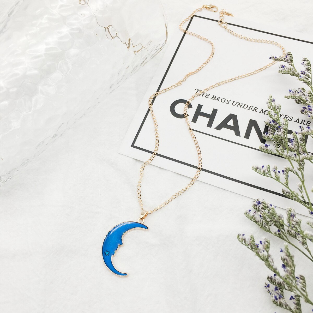 Maan Hanger Ketting Voor Vrouwen Meisjes Trendy Leuke Blauwe Ster Hanger Ketting Hals Sieraden Voor Meisjes Factory prijs