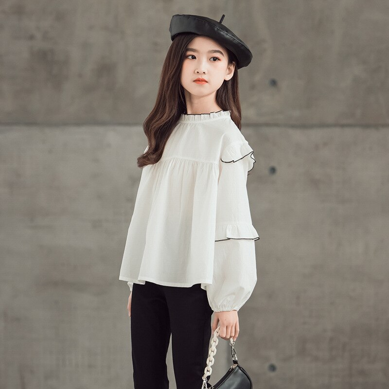 Kids Girls White Lace Blouse 8 10 years Spring Autumn Teenage Girls Shirt