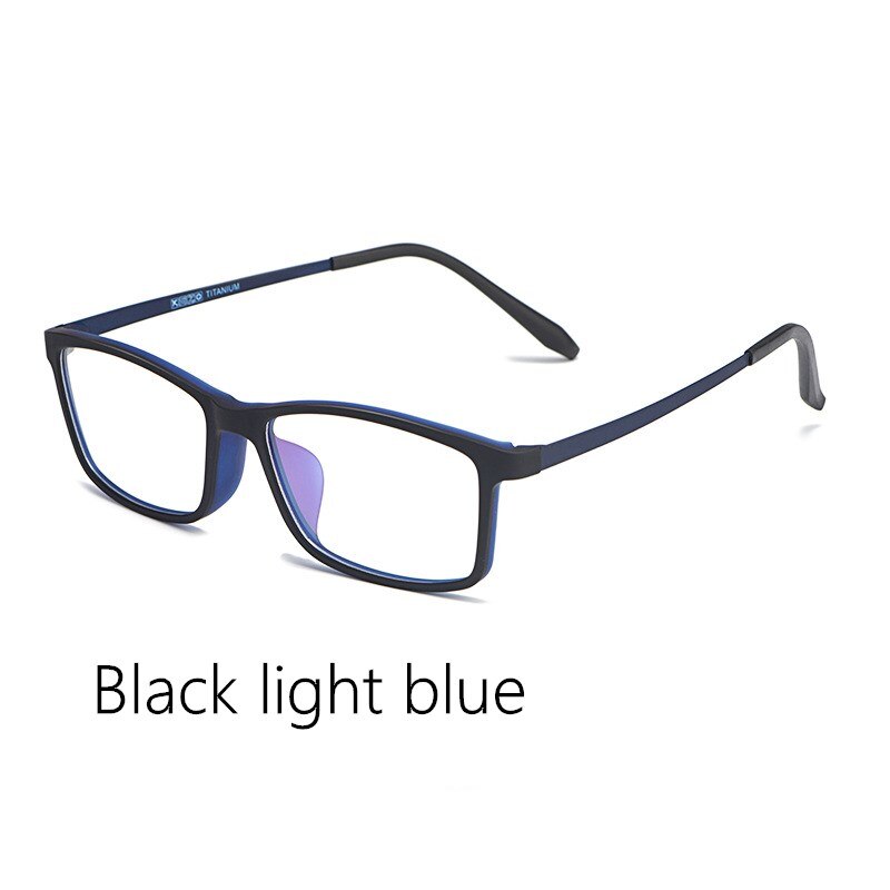 Business Glasses Frame Men TR90 Glasses Frame Female Square Frame Elastic Paint Titanium Temple Prescription Glasses HR3048: Black light blue