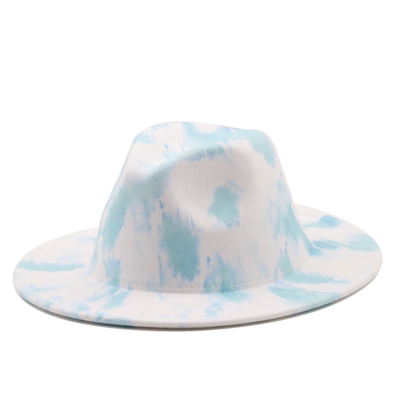 Sombrero de fieltro Panamá Tie-Dye para mujer, sombrero de ala ancha, iglesia, Derby, de lana, estilo británico, Jazz,: 02