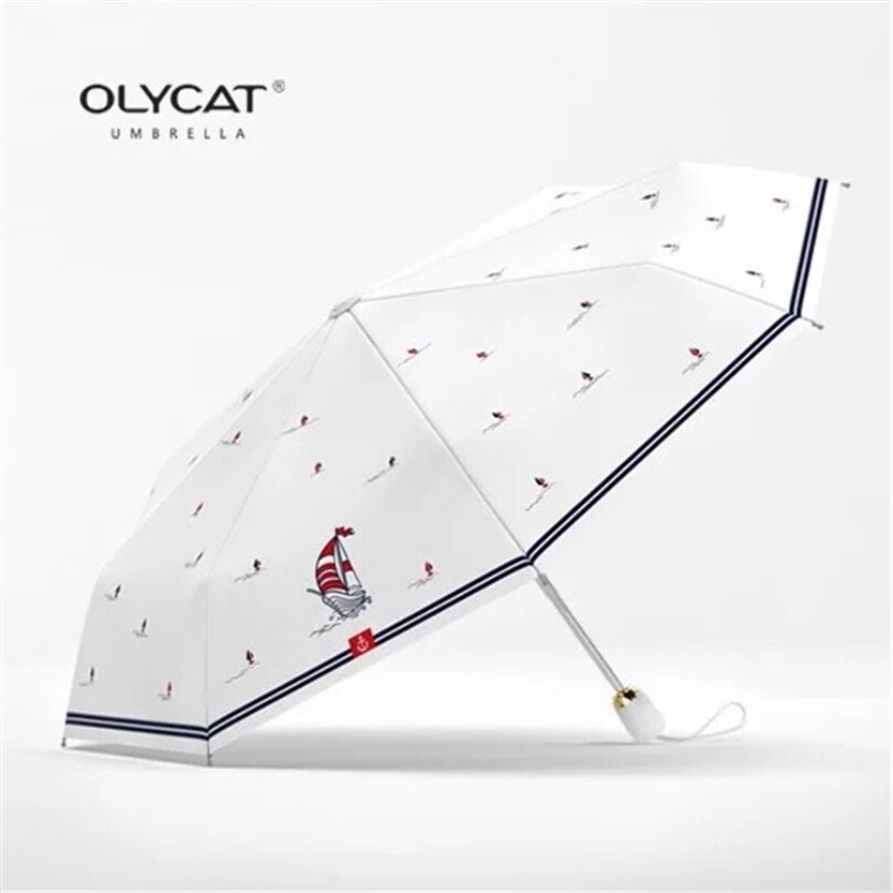 OLYCAT Brand Automatic Umbrella Rain Women Heart Print Anti UV Three Folding Umbrellas Ladies Parasol Wind Resistant 2 Colors