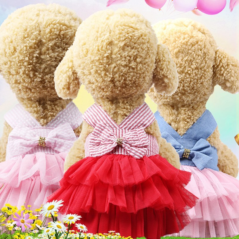Gauze Skirt Summer Cool Dog Clothes Small Dog Clothing Pet Supplies Teddy Bichon Frise Striped Sling Dress