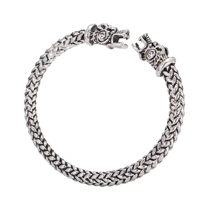 Retro Lava stone Beads Viking rune Alloy Bracelet For Men Women Bangle Jewelry: B091-silver