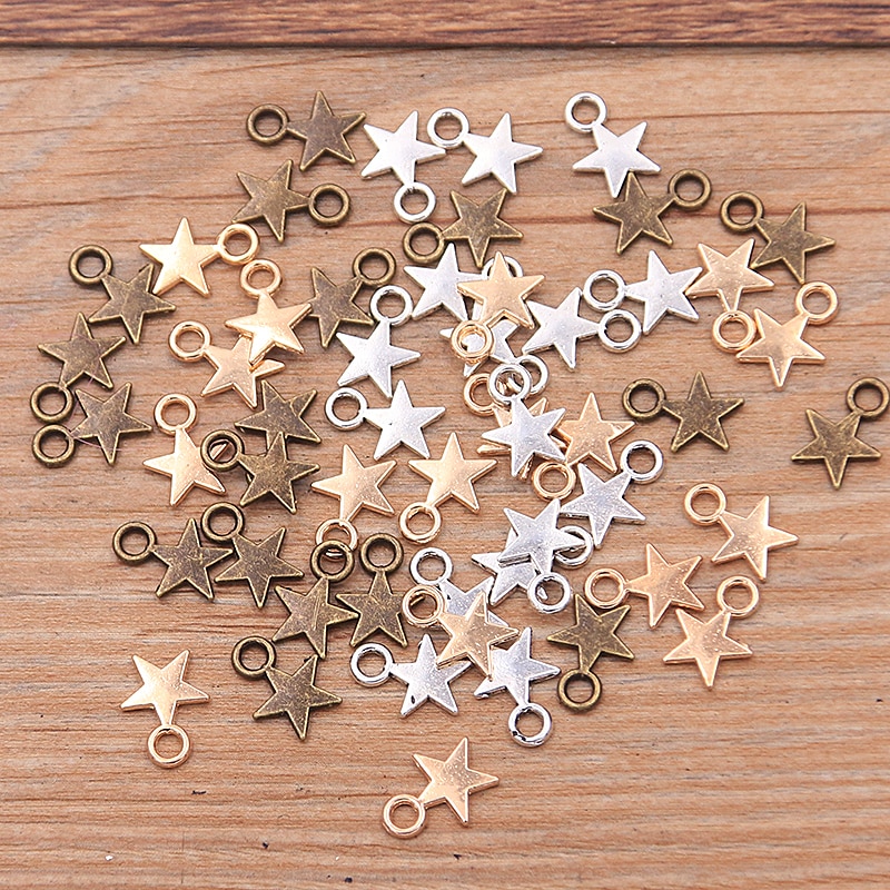 100 STKS 8*11mm 3 Kleur Metalen Zinklegering MINI vijfpuntige Ster Charms Fit Sieraden Hanger Charms Ingrediënten DIY Handgemaakte Craft: Bruin