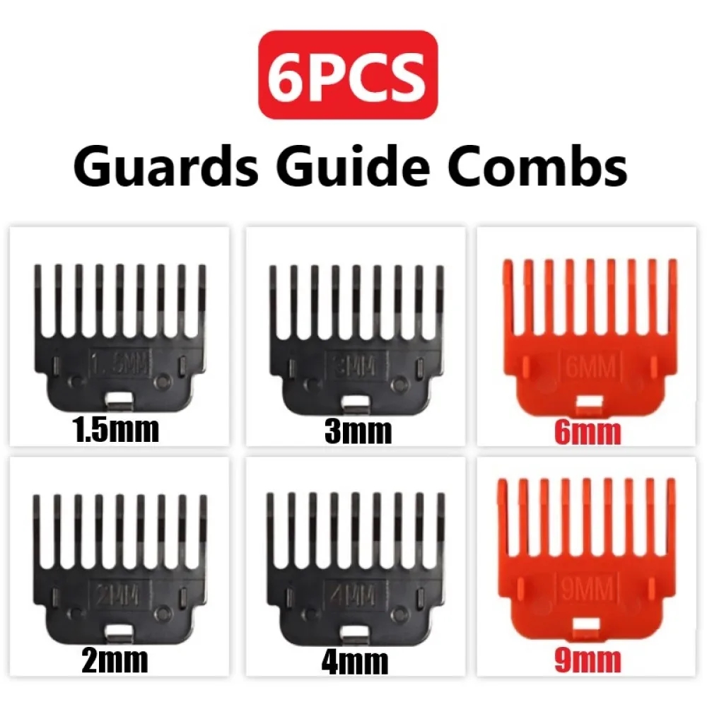 Protectores para cortadora de pelo T9, peines guía, guías de corte, herramientas de estilismo, accesorio Compatible con 1,5mm, 2mm, 3mm, 4mm, 6mm, 9mm, 6 uds.: Default Title