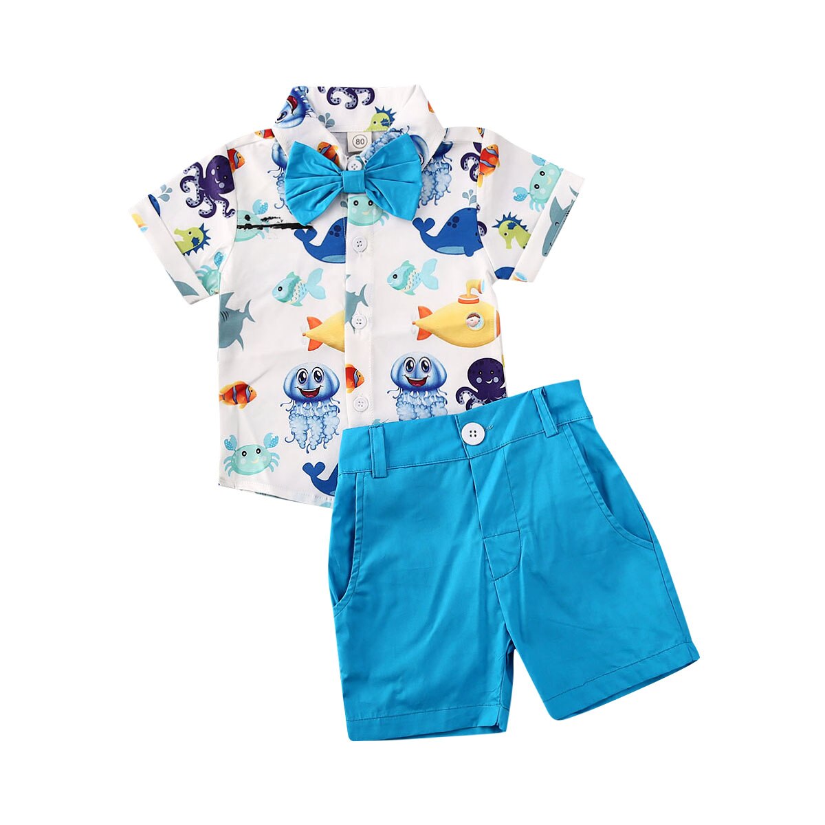Baby sommer tøj småbørn børn baby dreng flamingo tøj kortærmet skjorte toppe shorts bukser 2 stk outfits: Søblå / 3t