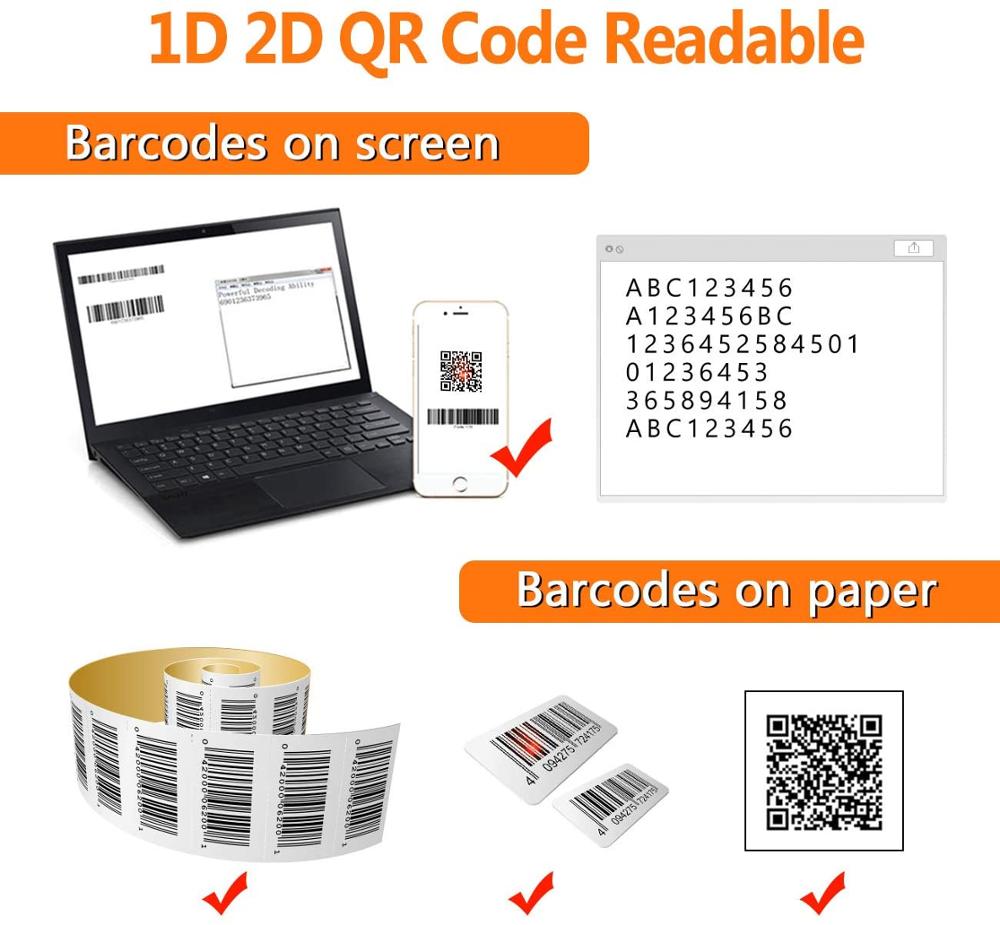 Portable Handheld Barcode Scanner 1D 2D QR Code Wired Wireless 2.4G USB Connection PDF417 POS Terminal with Stand Holder