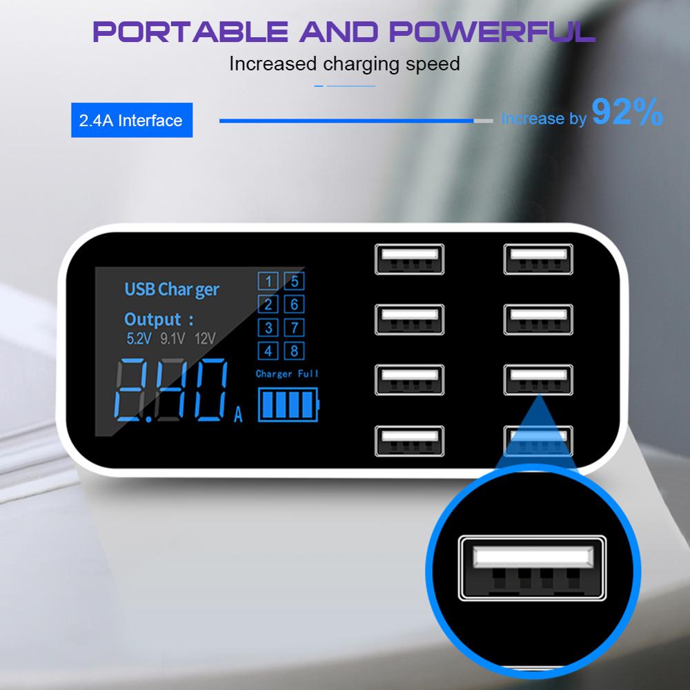 8 ports USB output car charger Multi-Port USB Charger for Car 8-Port Car Lighter Charging Station Hub with LCD Display