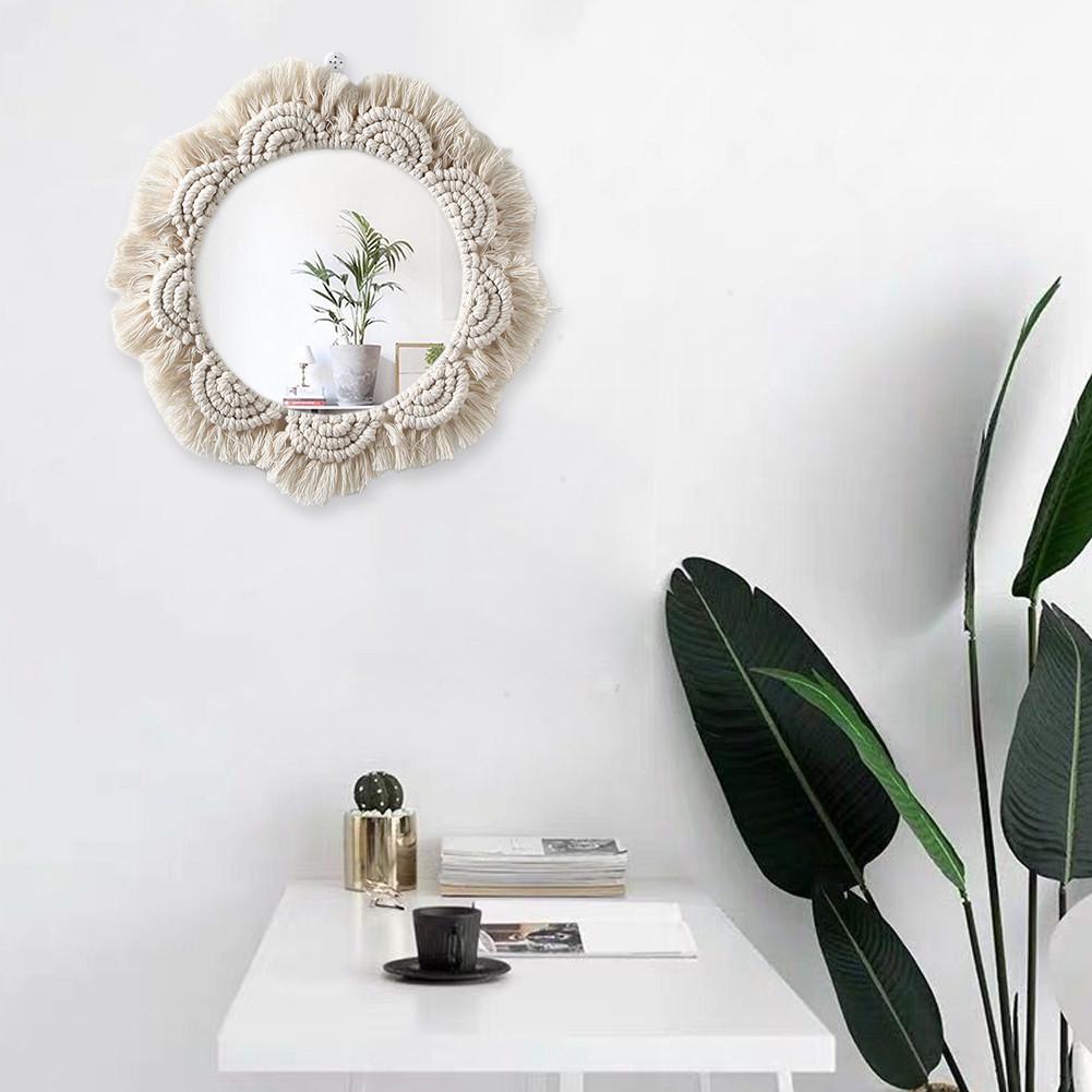 Seinään ripustettava peili boho -peili, jossa on reunat pyöreä peili taide koriste meikki peilit asunnon olohuoneen makuuhuoneeseen