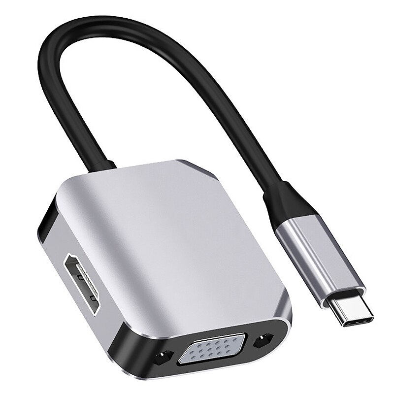 2 in 1 Type-C to HDMI + VGA Adapter Docking Station Splitter for Notebook, TV, Monitors, Projectors