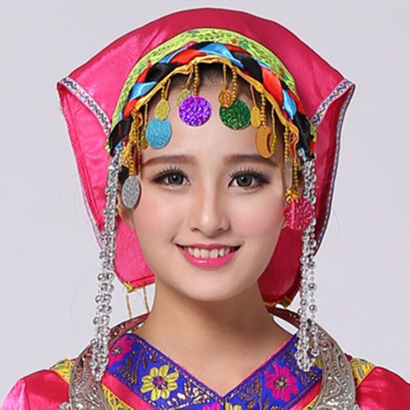 Red Blue Tassel Miao Headpiece Hmong Minority Hat Traditional Dong Nationality Dance Head wear Festival Performance Headdress: 7