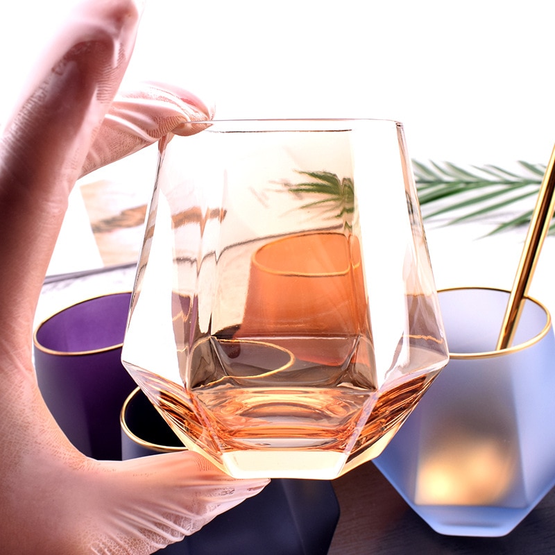 Farge frostet sekssidig whiskyglass brennevinsglass hjem phnom penh vannglass juicekopp diamantglass