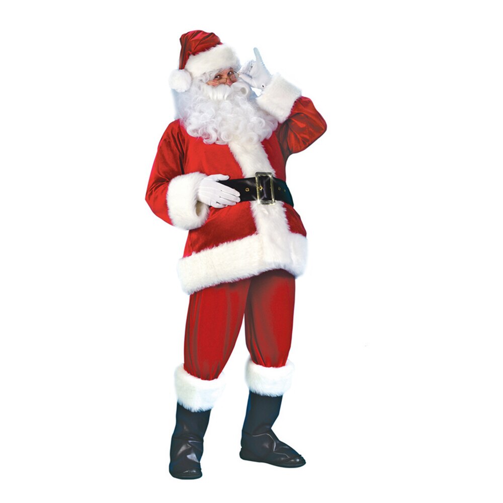Costume père noël noël joue grande taille adulte homme scène performance robe de noël avec barbe chapeau ceinture