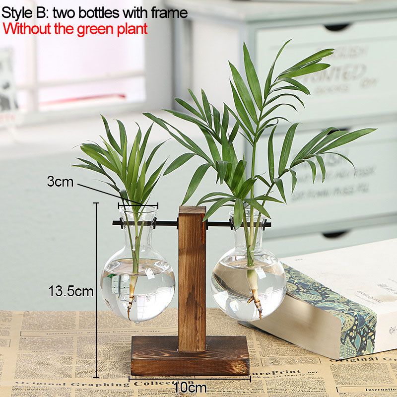 Jarrones de plantas hidropónicas para terrario, maceta Vintage, florero transparente, marco de madera, plantas de mesa de vidrio, bonsái, decoraciones para el hogar: YELLOW