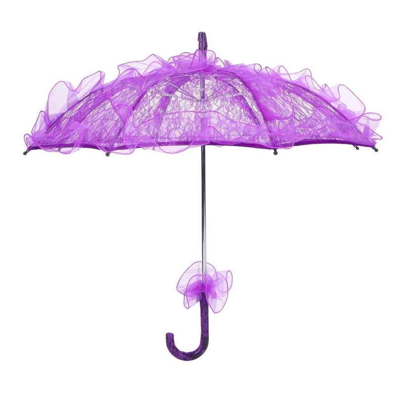 artificial flowers Wedding Bride Umbrella Unique Foldable Lace Fabric Parasol Umbrella Performance Props for Needlework: Purple