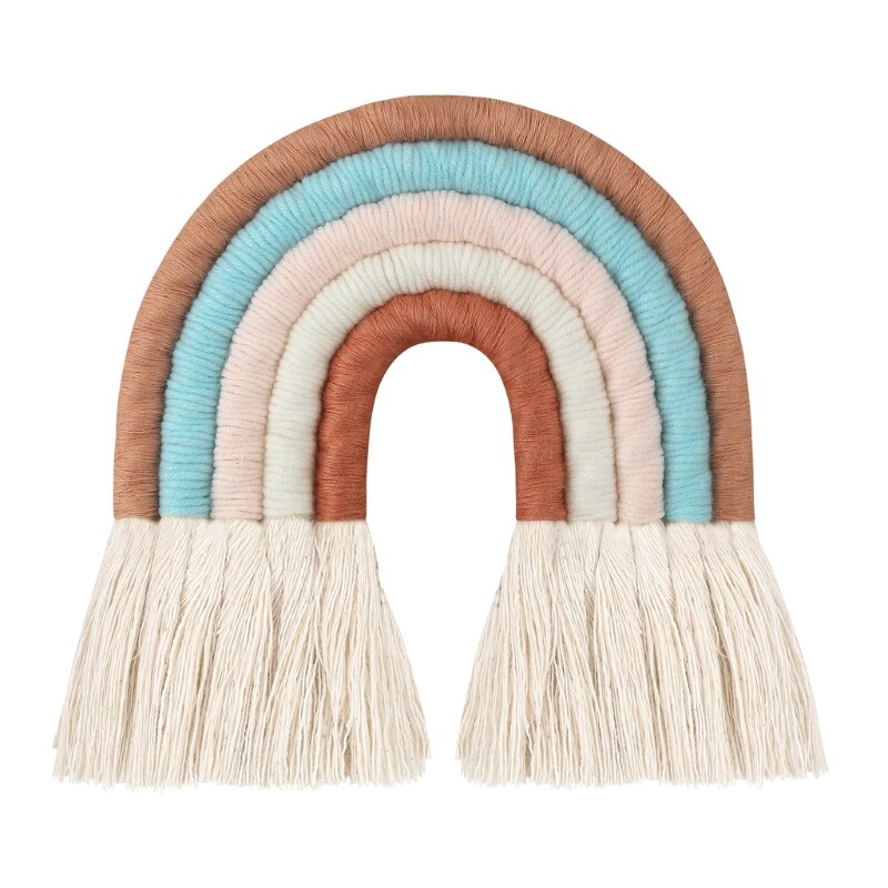 OOTDTY-adorno colgante de macramé de 5 líneas, cuerda tejida a mano, decoración de pared para habitación de bebé y niña, decoración de guardería para el hogar: YELLOW