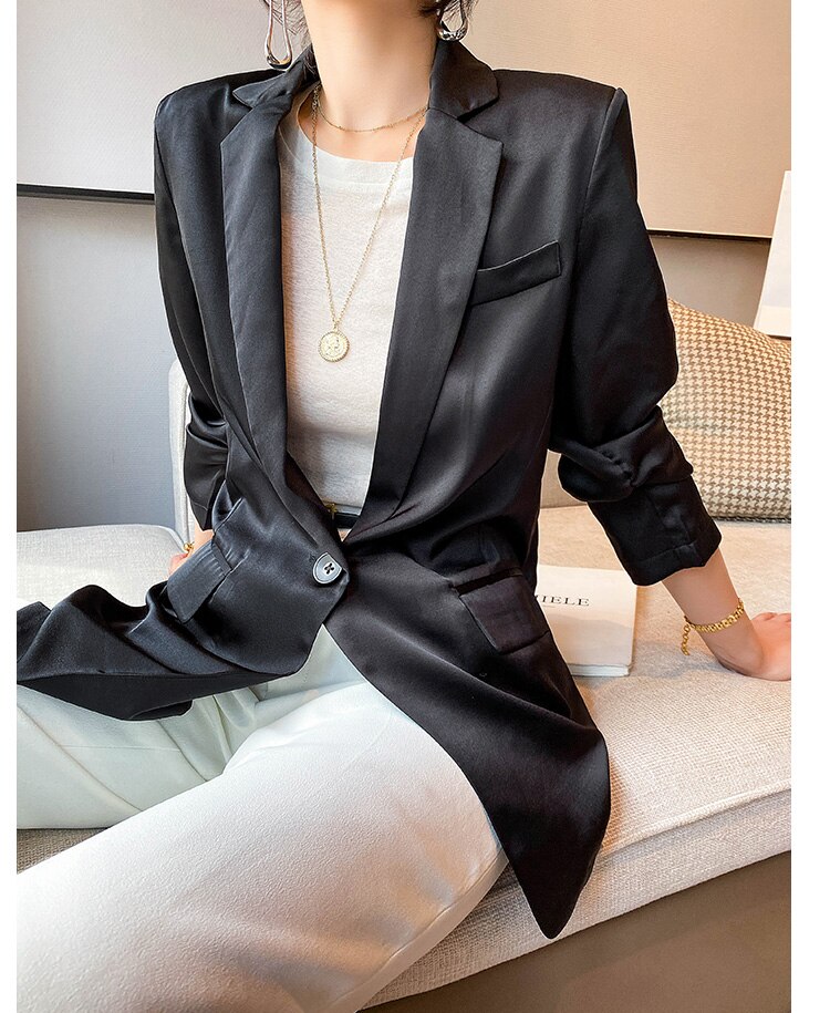 blazer da donna in raso nero signora ufficio opera femmina decente 2020 estate femme magro completo da uomo giacche