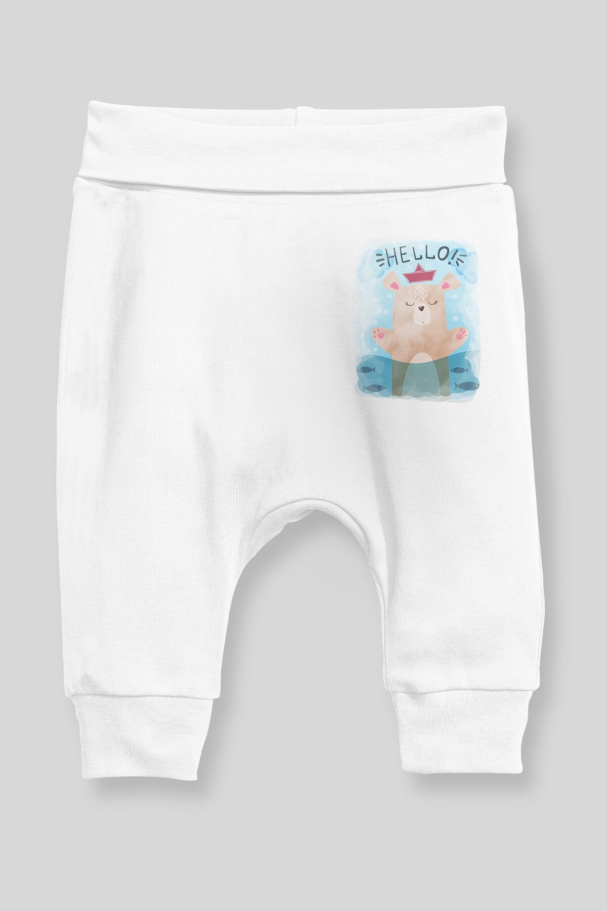 Angemiel Baby Aquatische Geben die Nicken Bär Baby Junge Pluderhosen Pantalon Weiß