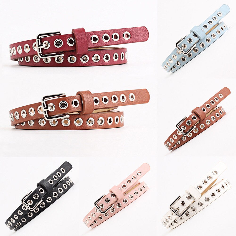 Cinturón de piel sintética con remaches para mujer, pulsera con remaches y agujeros, estilo hip hop