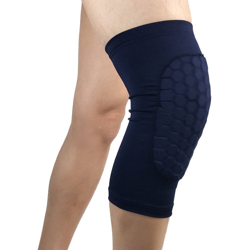 1Pcs Honeycomb Basketbal Kniebeschermers Been Mouwen Cellulaire Voetbal Volleybal Voetbal Kneepad Kalf Ondersteuning Ski Fietsen Been Warmer: Deep Blue / L