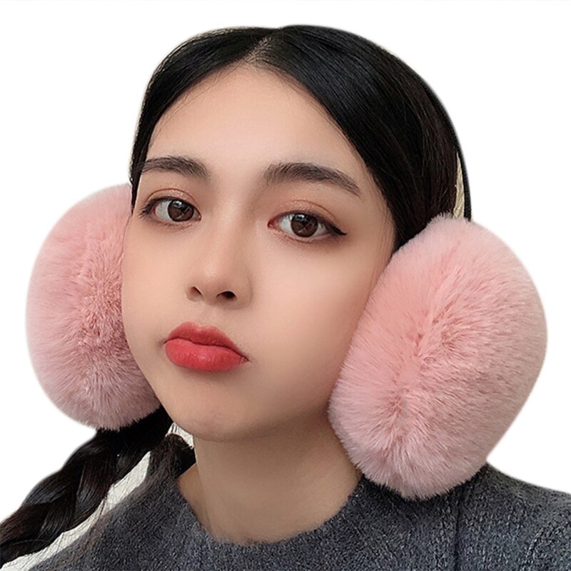 Korean Women Men Unisex Winter Thicken Fluffy Plush Earmuffs Headband Simple Solid Color Adjustable Ear Covers Warmers Hair Hoop: Flesh Pink