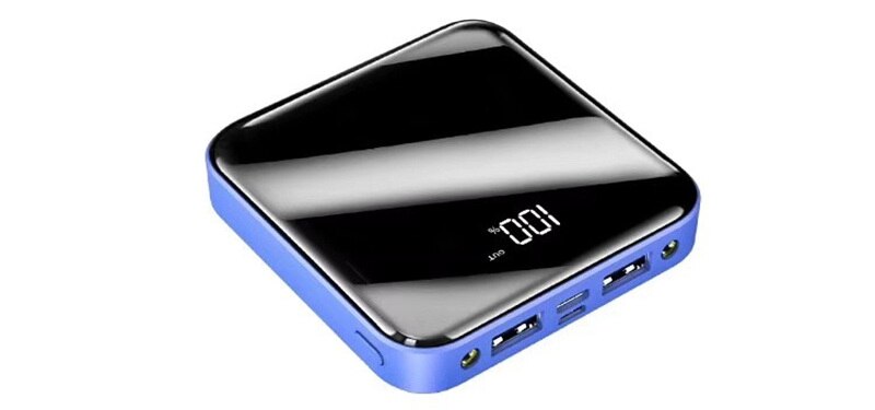 Mini cargador de batería externo para iPhone/Samsung, luz LED, pantalla completa, Monitor LCD, 8000mAh, USB dual, portátil, funda de Banco de energía: Blue