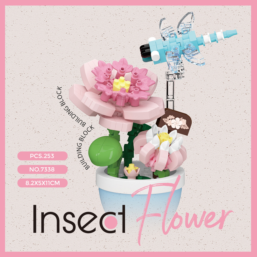 Bloempot Bouwstenen Bloemen Insect Serie Diamant Bakstenen Kinderspeelgoed Bij Vlinder Libel Tuinspeelgoed Decoraties: M / WIT