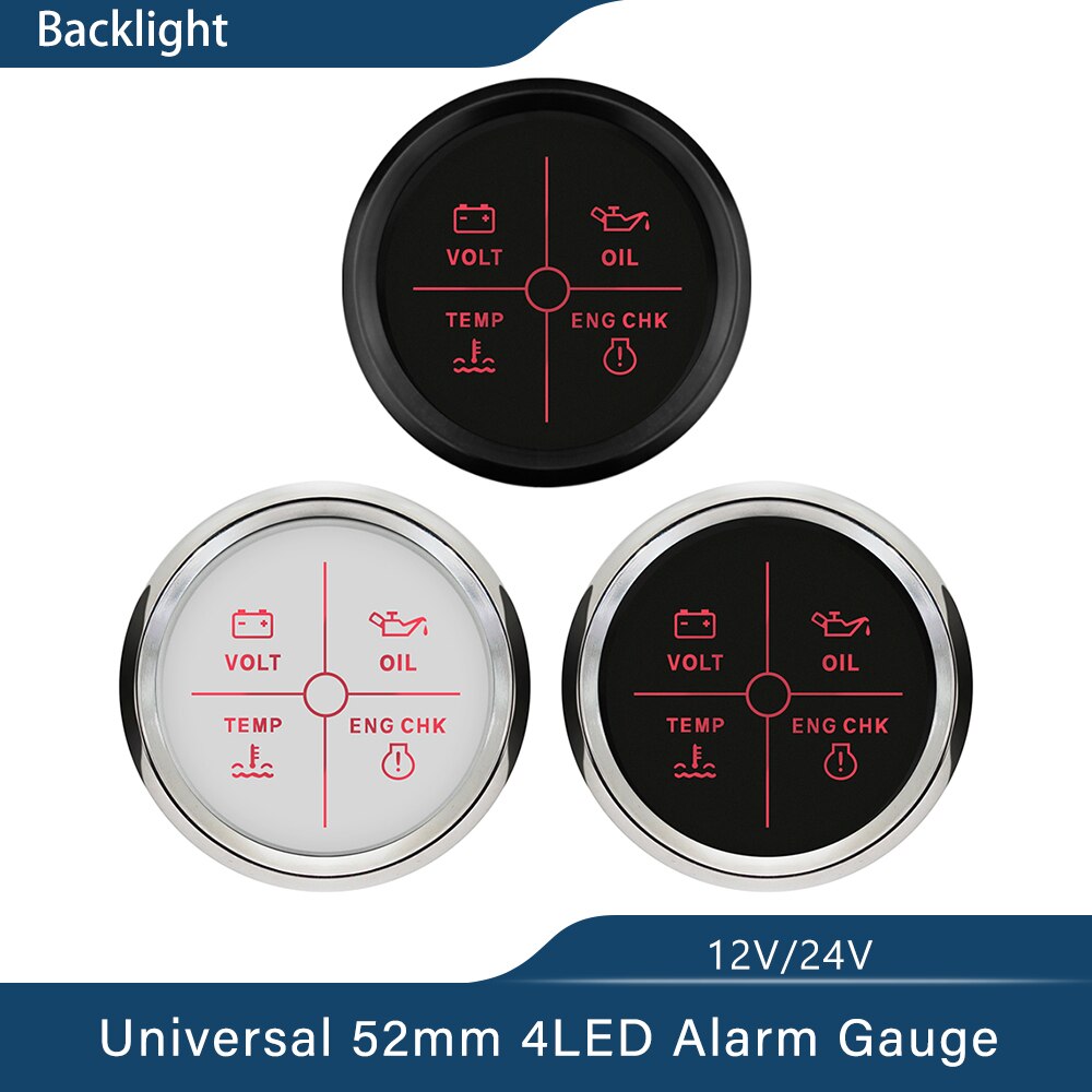 Eling 2 " 4 ledalarmmåler 9 ~ 32v volt / olie / vand temp / check motor 4 led alarm indikatormåler passer til bilbåd med baggrundslys