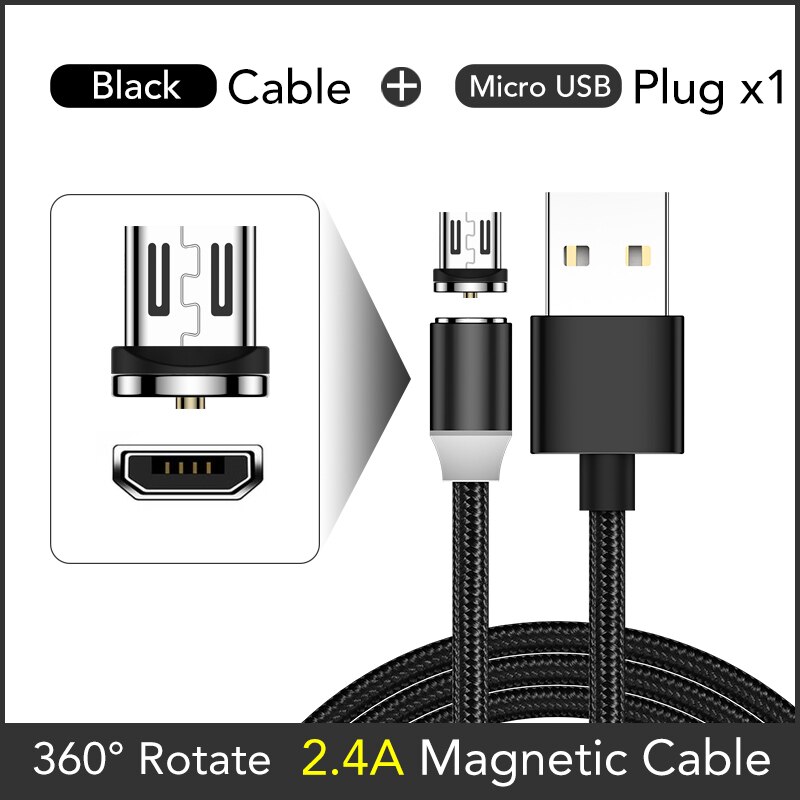 WJOY Magnetic Fast Charging Cable Micro USB Type C Magnet Charger for iPhone 11 pro X XS XR Xiaomi Huawei Samsung Mobile Phone: Black Cable M Plug / 2M Cable