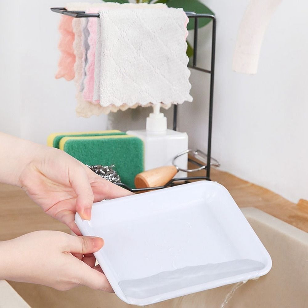 IJzeren vaatdoek opbergrek Wandmontage Zwart/Wit Droogafvoerrek met verwijderbare lekbak Ruimtebesparende zeepsponshouder